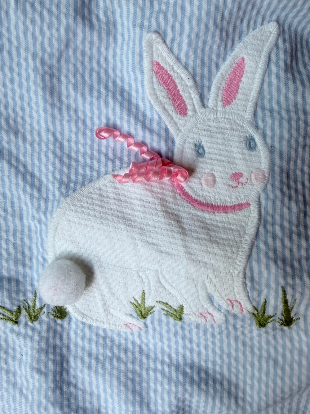 Seersucker Bunny Set in Light Blue with Pink Trim - Picture 7 of 10